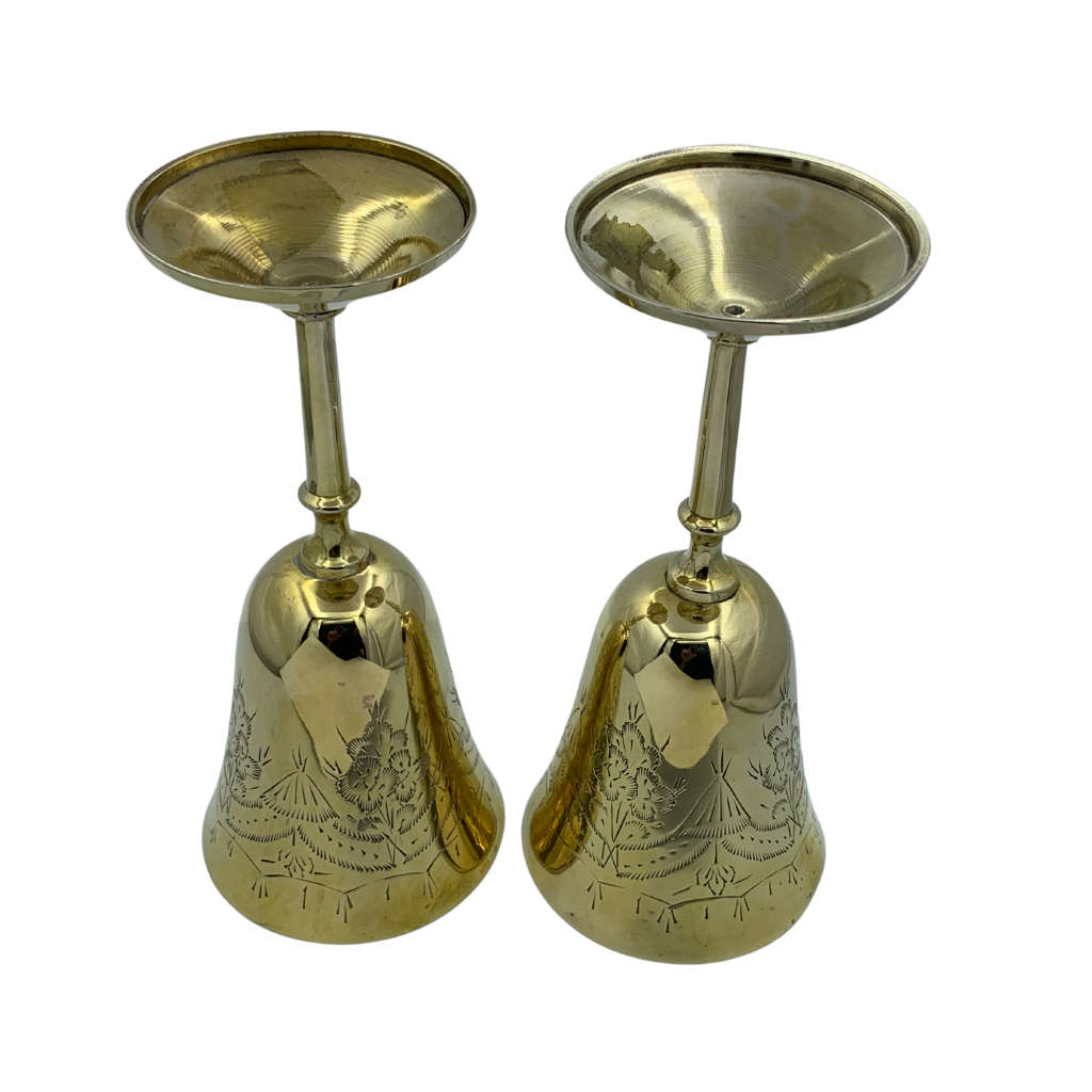 Lot of 6 Mixed Metal EPNS Marked Wine Goblets, Previously Silverplated, Brass with India Etched