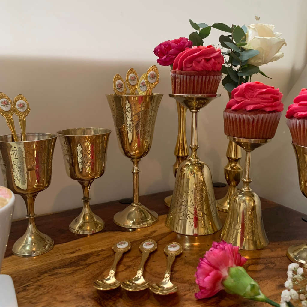 Lot of 6 Mixed Metal EPNS Marked Wine Goblets, Previously Silverplated, Brass with India Etched