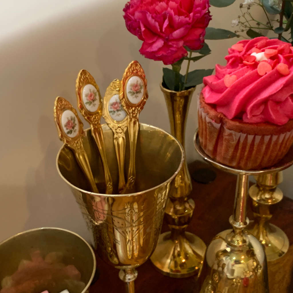 Lot of 6 Mixed Metal EPNS Marked Wine Goblets, Previously Silverplated, Brass with India Etched