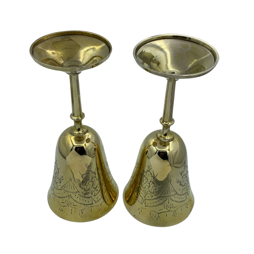 Lot of 6 Mixed Metal EPNS Marked Wine Goblets, Previously Silverplated, Brass with India Etched