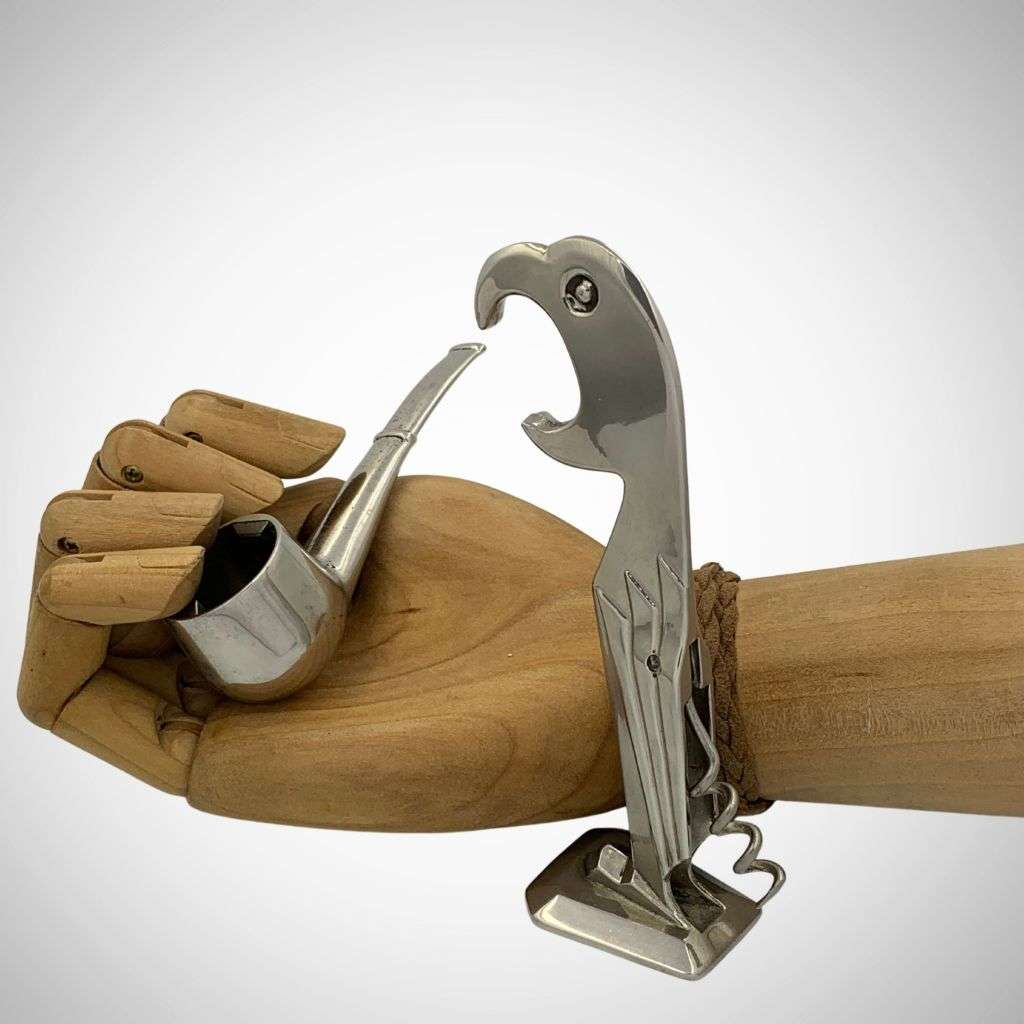 Vintage 1930s Art Deco Barware Parrot Bird and Smoking Pipe Bottle Openers