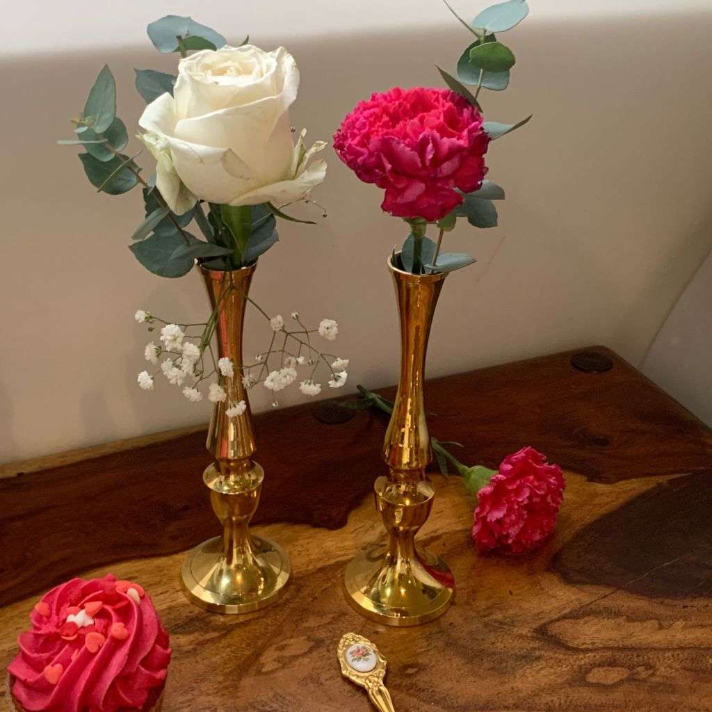 Reduced! Pair of Small 2 Single Stem Floral Brass Vases 17.5cm - Ink Stand Compatible