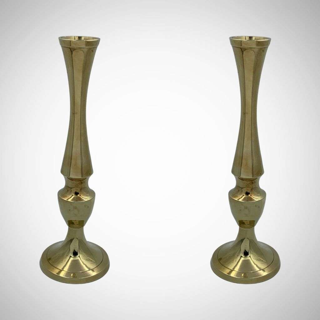 Reduced! Pair of Small 2 Single Stem Floral Brass Vases 17.5cm - Ink Stand Compatible