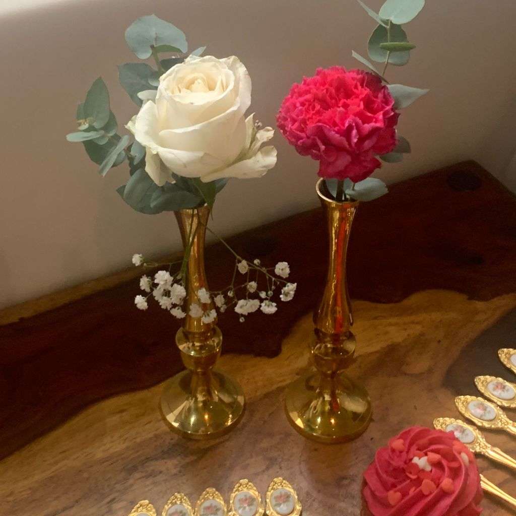 Reduced! Pair of Small 2 Single Stem Floral Brass Vases 17.5cm - Ink Stand Compatible