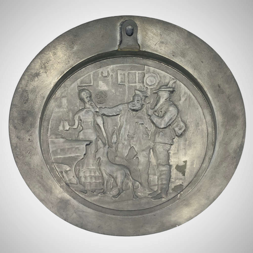 Vintage BMF C. Koch GmbH Pewter Collector Plate - `Auf der Pitsch 1903