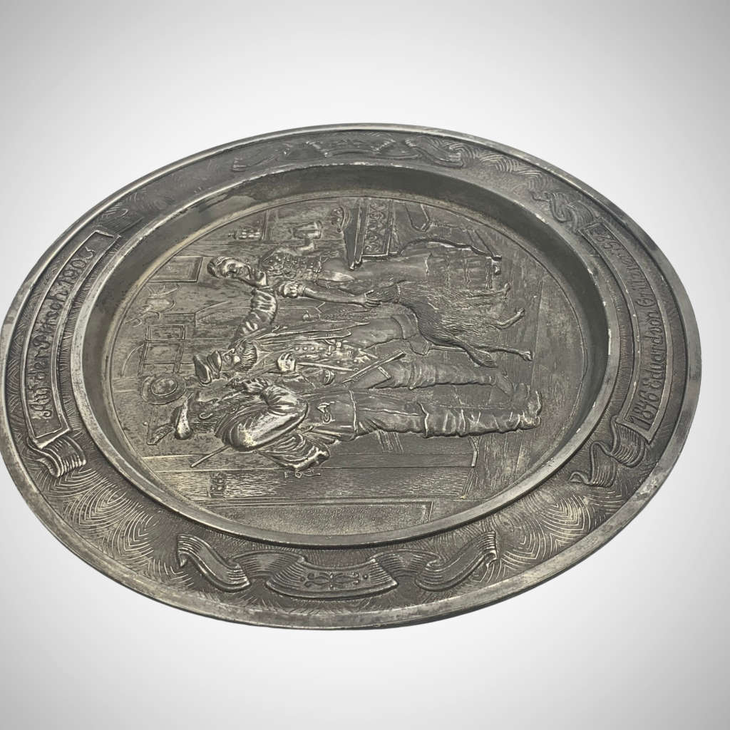 Vintage BMF C. Koch GmbH Pewter Collector Plate - `Auf der Pitsch 1903