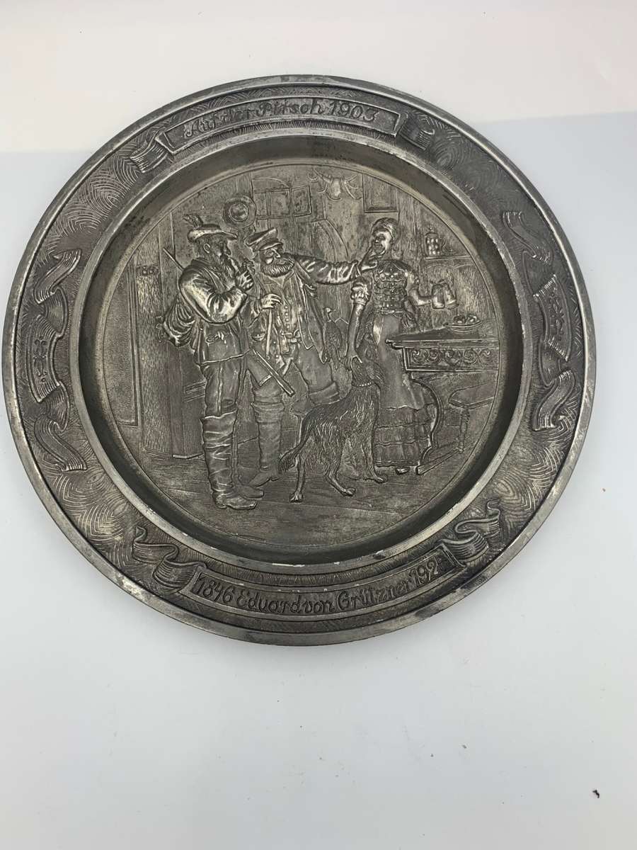 Vintage BMF C. Koch GmbH Pewter Collector Plate - `Auf der Pitsch 1903