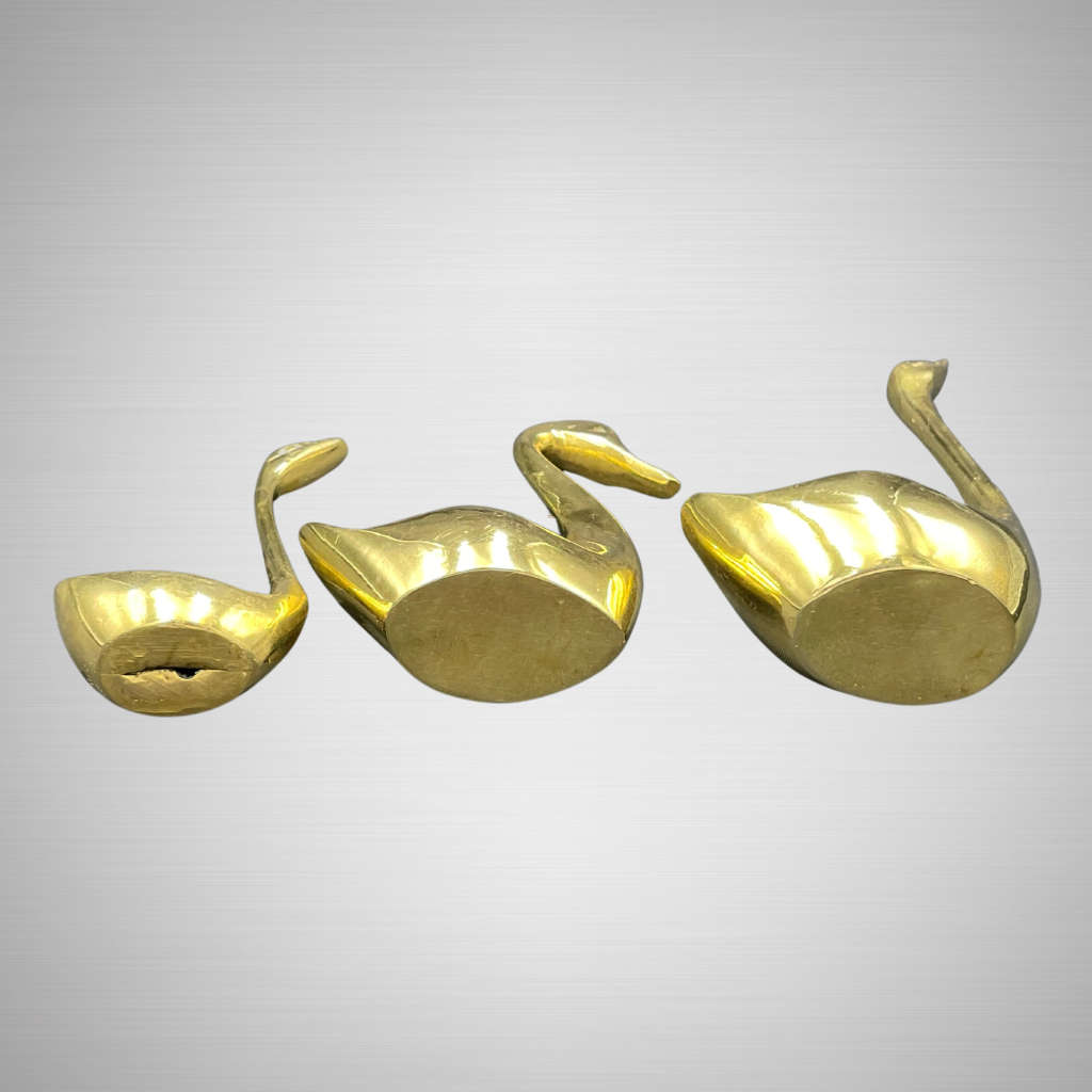 Vintage Brass Swan Figurine Trio - 1960s Indian Ornamental Statues