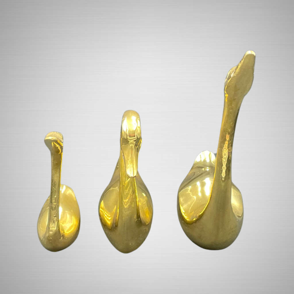 Vintage Brass Swan Figurine Trio - 1960s Indian Ornamental Statues