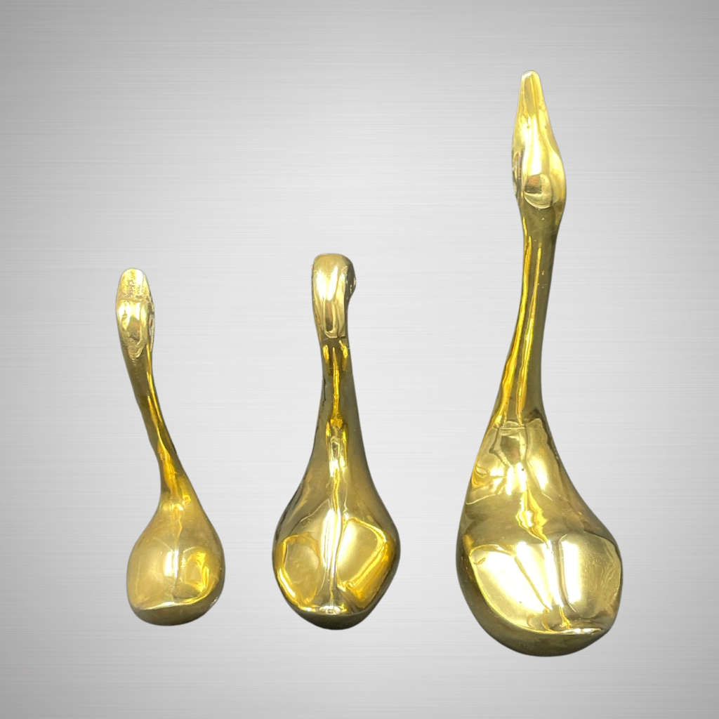 Vintage Brass Swan Figurine Trio - 1960s Indian Ornamental Statues