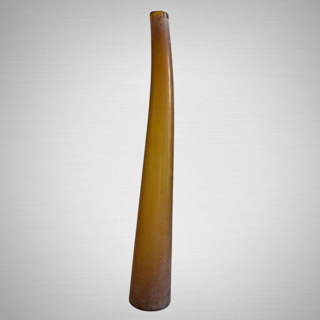 Antique Mouth Blown Art Bottle Vase: Timeless Elegance in Honey Amber