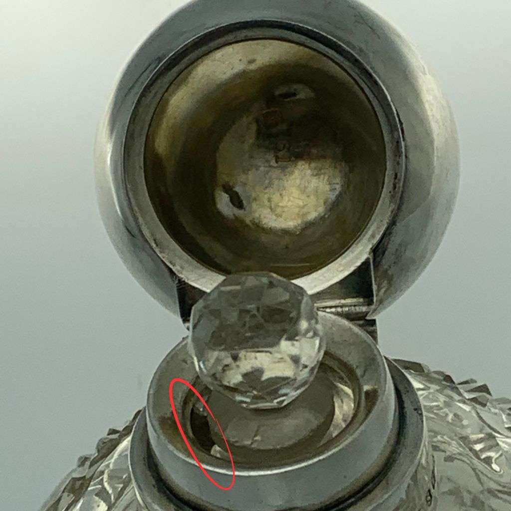 Antique Sterling Silver Crystal Perfume Bottle - Hand-Cut `Hobnail` Pattern c1912