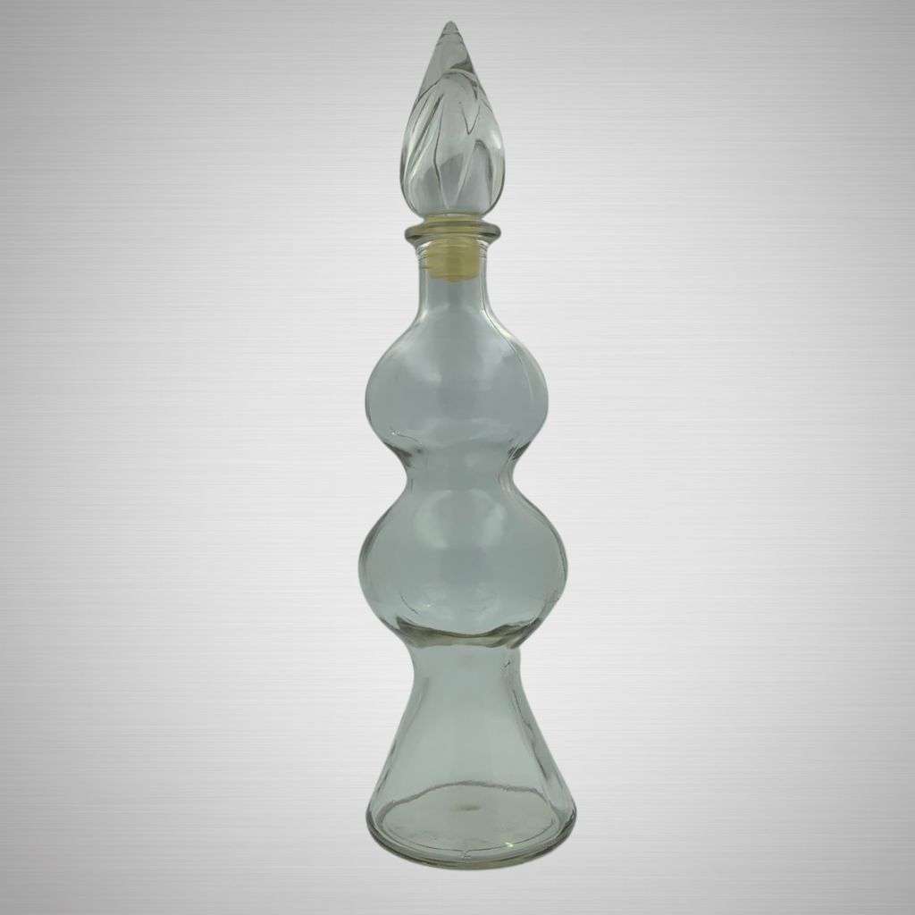 Vintage 1960s Clear Glass Genie Bottle with Glass Stopper - Retro Decor Accent