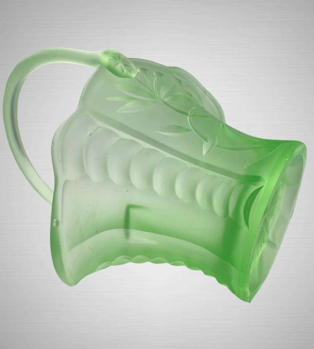 Antique Art Deco Bagley UK Vaseline/Uranium Frosted Green Glass Basket c.1913