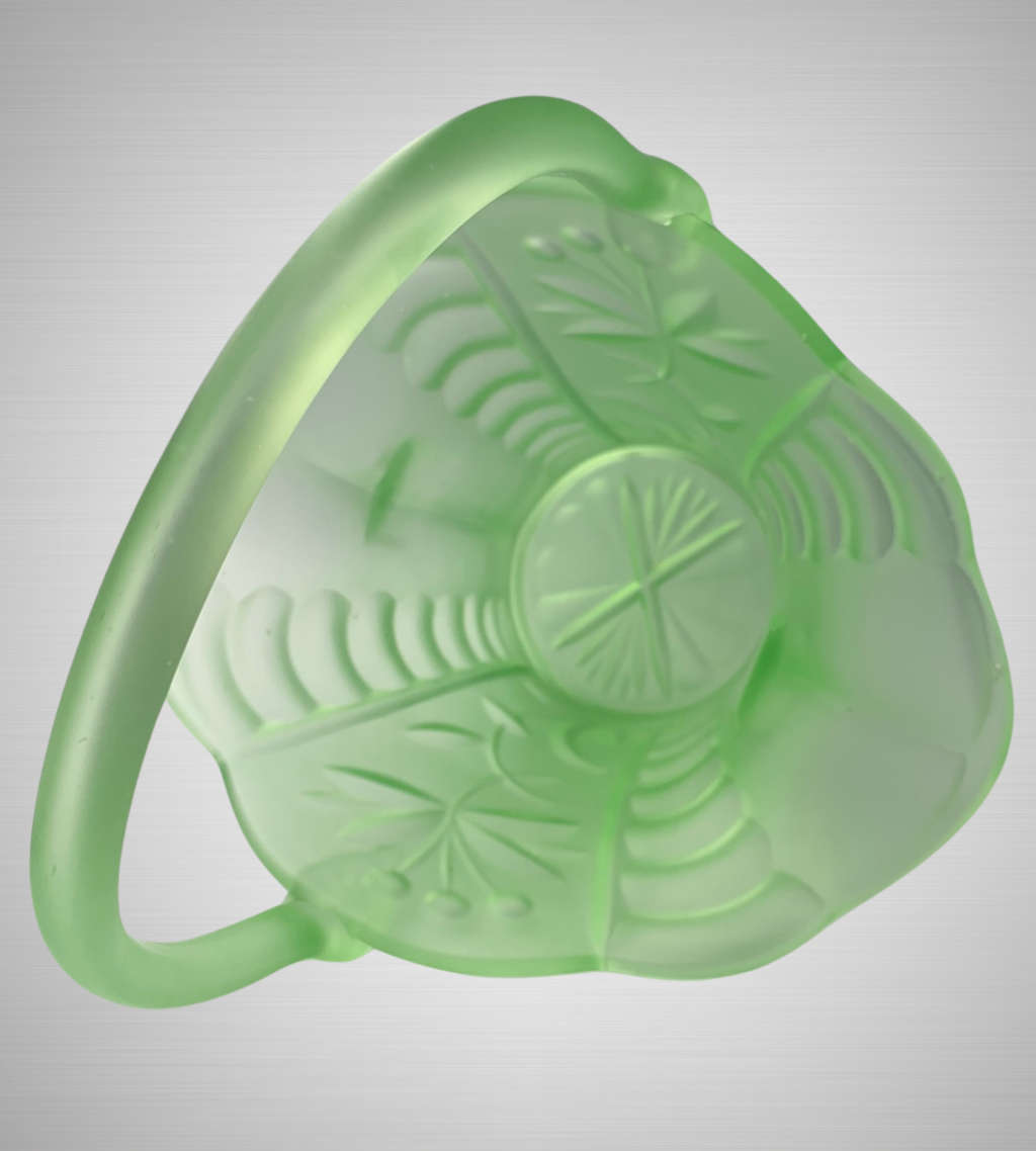 Antique Art Deco Bagley UK Vaseline/Uranium Frosted Green Glass Basket c.1913