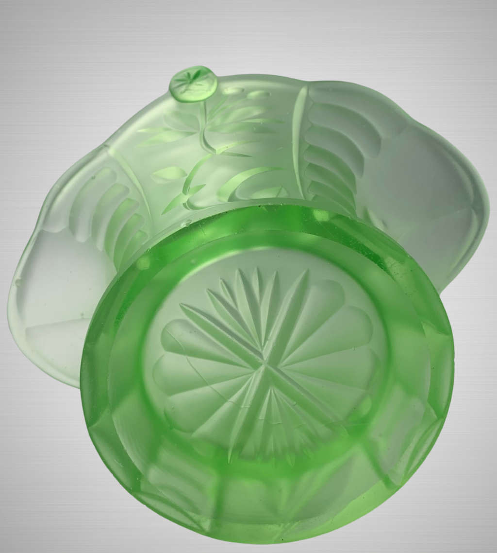 Antique Art Deco Bagley UK Vaseline/Uranium Frosted Green Glass Basket c.1913