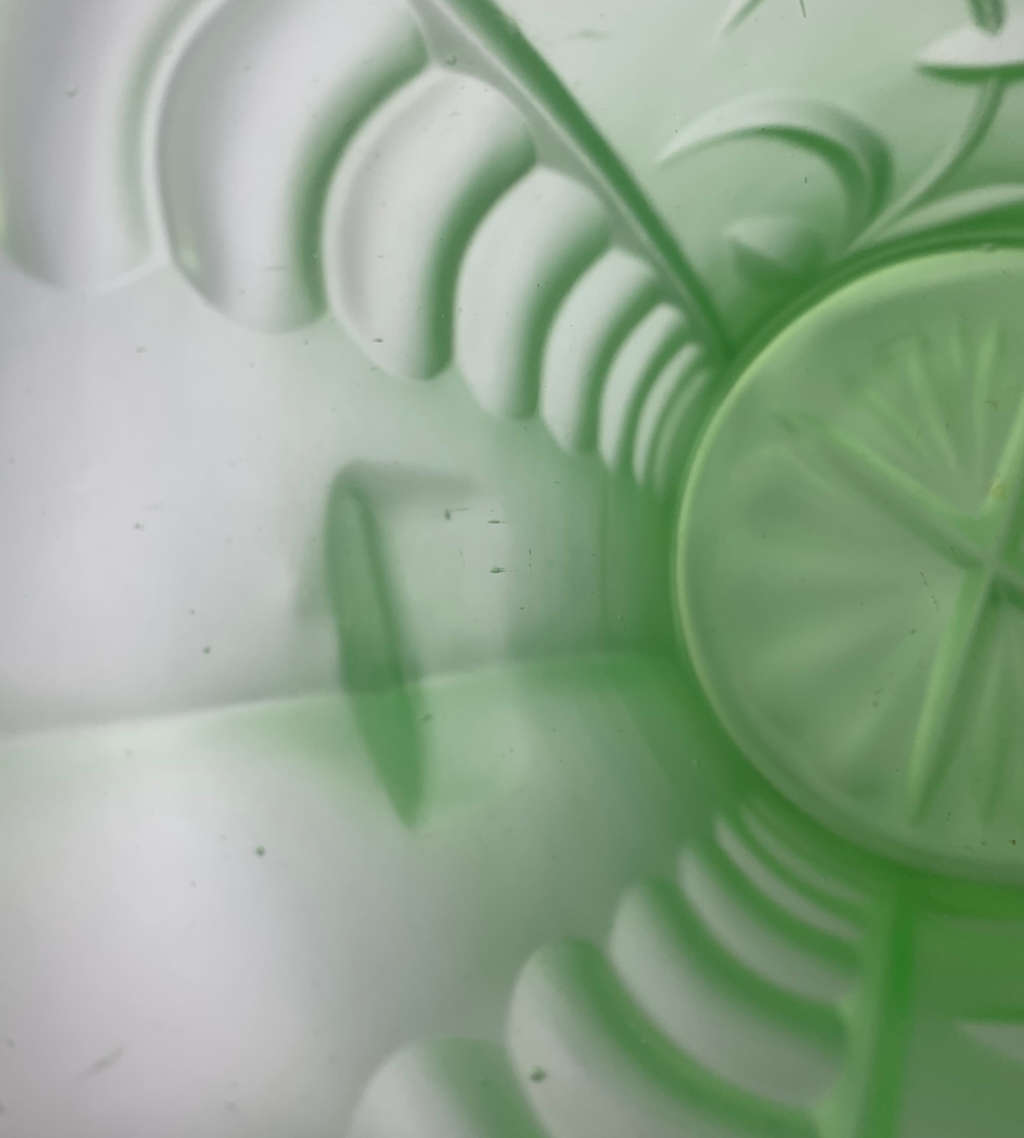 Antique Art Deco Bagley UK Vaseline/Uranium Frosted Green Glass Basket c.1913