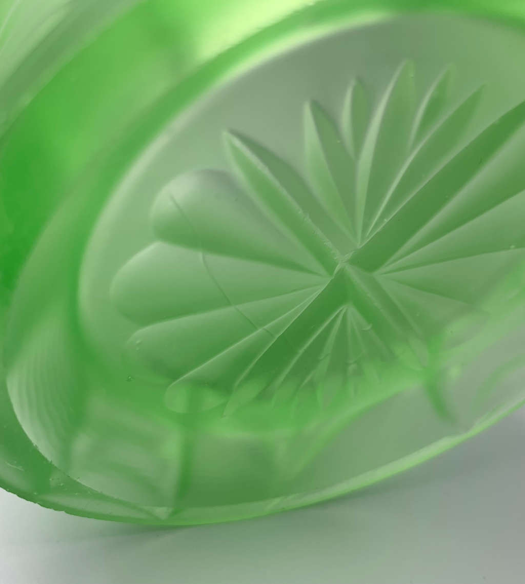 Antique Art Deco Bagley UK Vaseline/Uranium Frosted Green Glass Basket c.1913