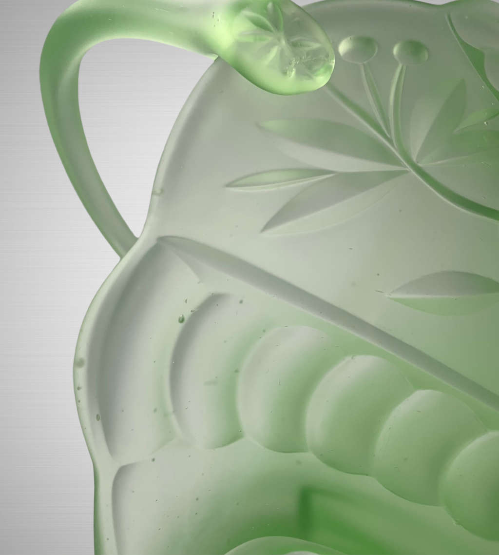 Antique Art Deco Bagley UK Vaseline/Uranium Frosted Green Glass Basket c.1913