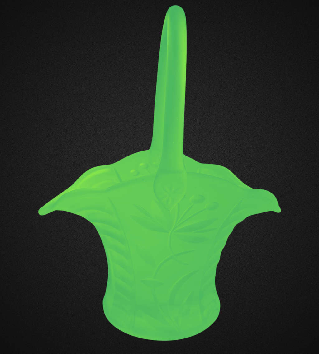 Antique Art Deco Bagley UK Vaseline/Uranium Frosted Green Glass Basket c.1913