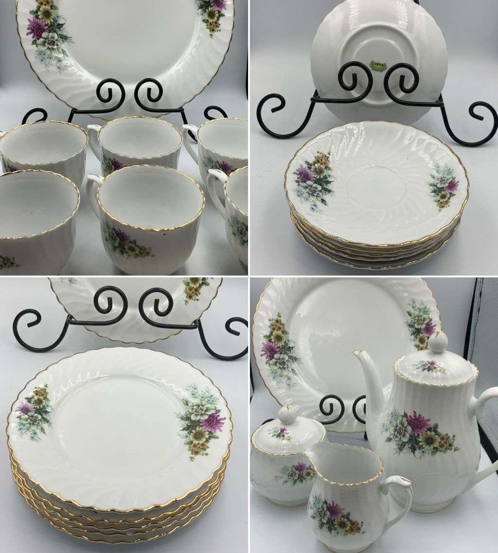 Rare Find Zhongguo Jie Pai Oriental Porcelain Tea Set - 24 Pieces, Oriental Blossoms Pattern