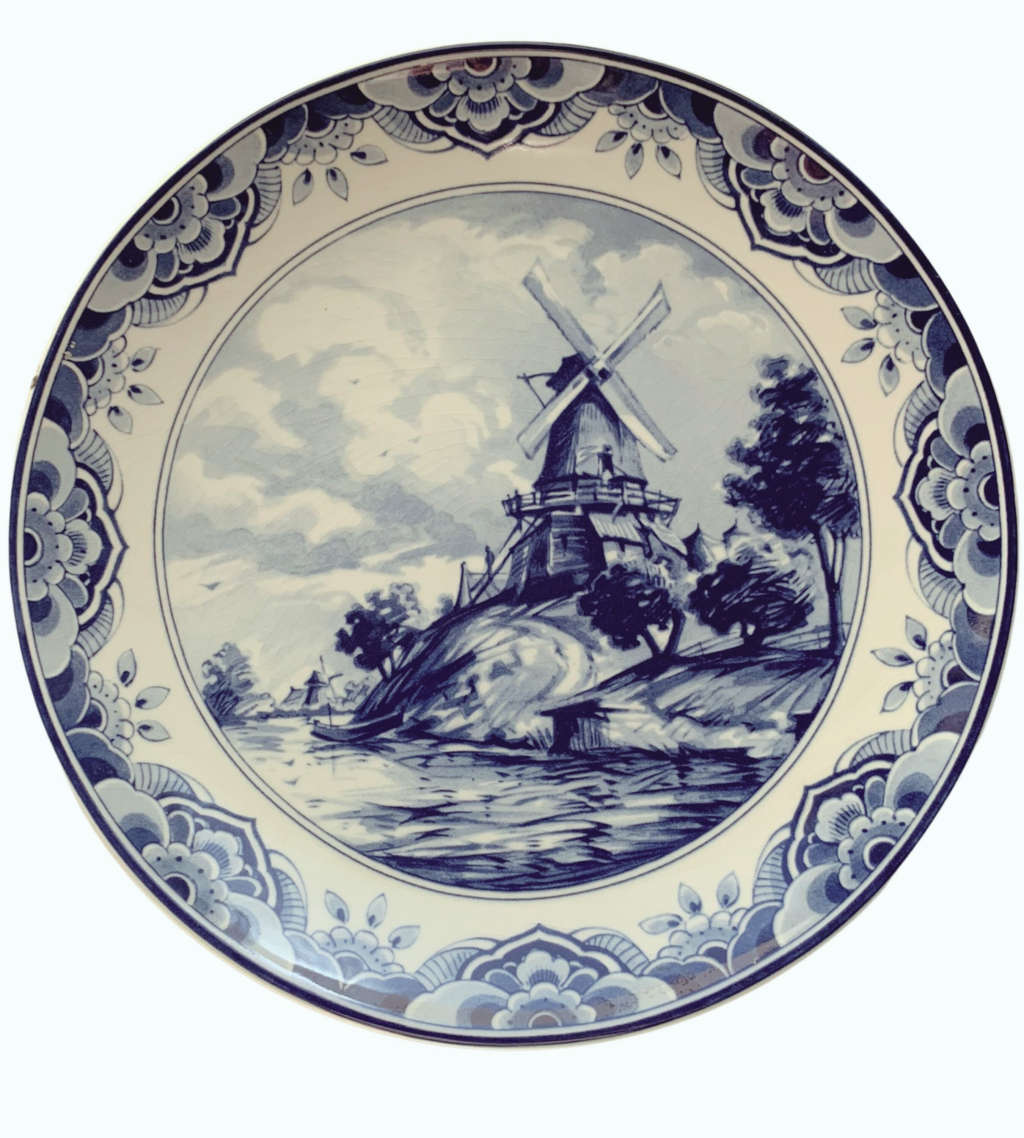 Limited Edition Delft Blauw Hand-Painted Windmill Farm Scene Wall Plate - Made in Holland