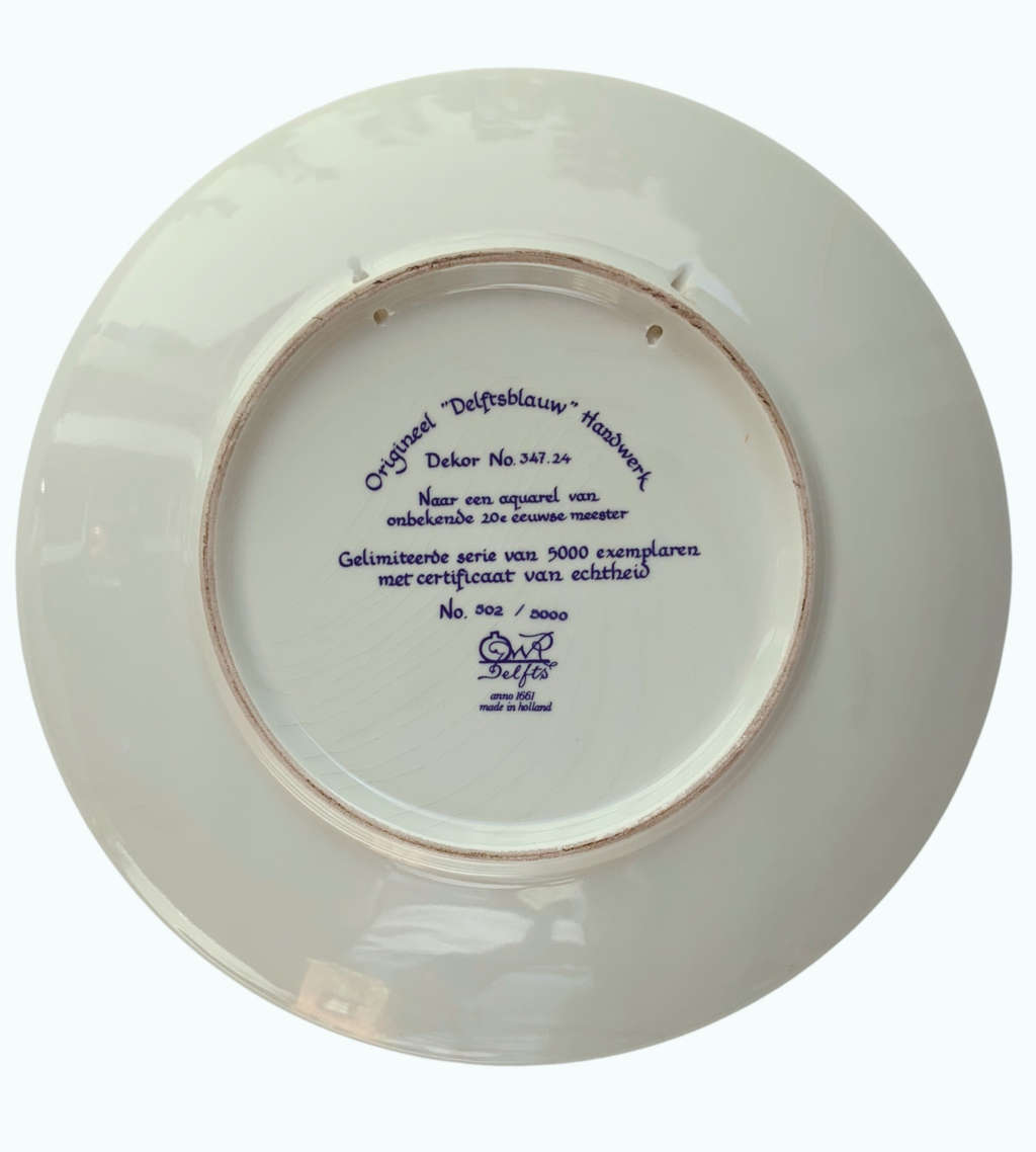 Limited Edition Delft Blauw Hand-Painted Windmill Farm Scene Wall Plate - Made in Holland