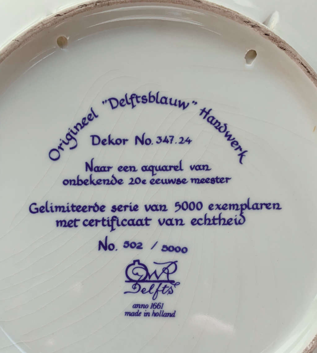 Limited Edition Delft Blauw Hand-Painted Windmill Farm Scene Wall Plate - Made in Holland