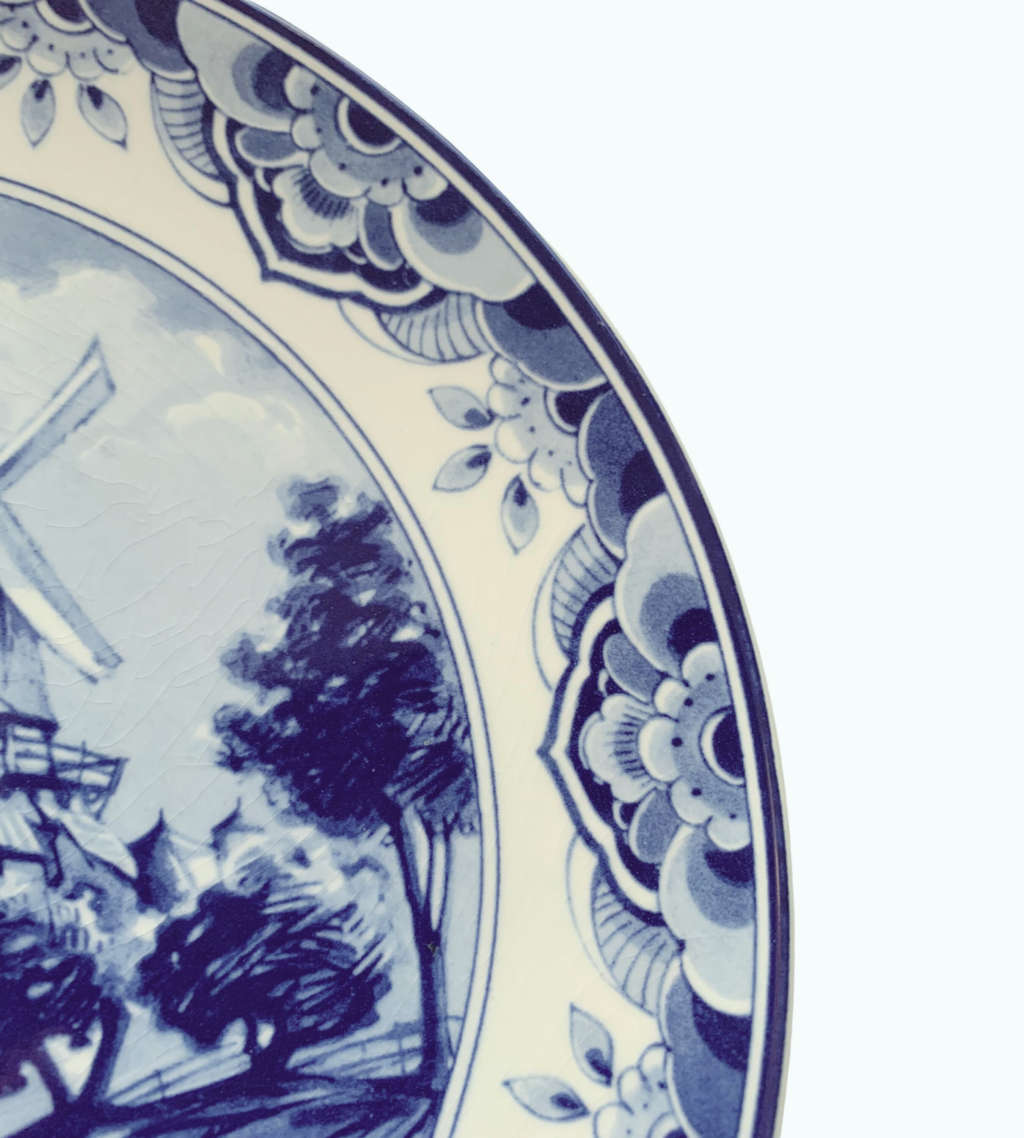 Limited Edition Delft Blauw Hand-Painted Windmill Farm Scene Wall Plate - Made in Holland