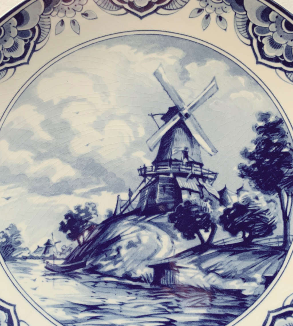Limited Edition Delft Blauw Hand-Painted Windmill Farm Scene Wall Plate - Made in Holland