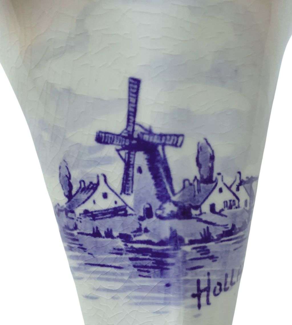 Vintage Hand-Painted Cobalt Blue Delfts-Style Wall Hanging  Windmill design