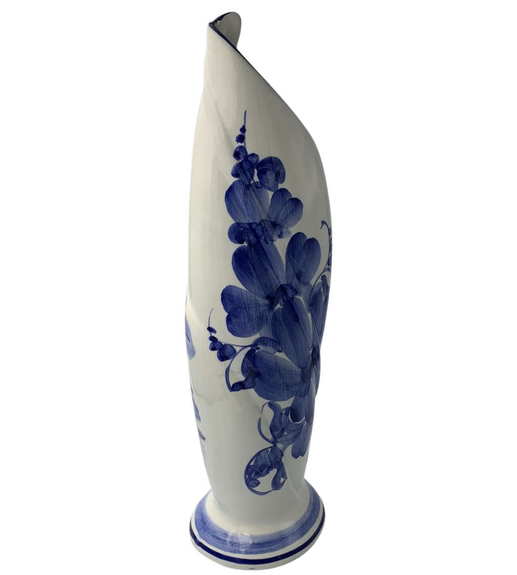 Vintage Elweco Ceramic Swirl Vase, Blue Delft, Hand-painted