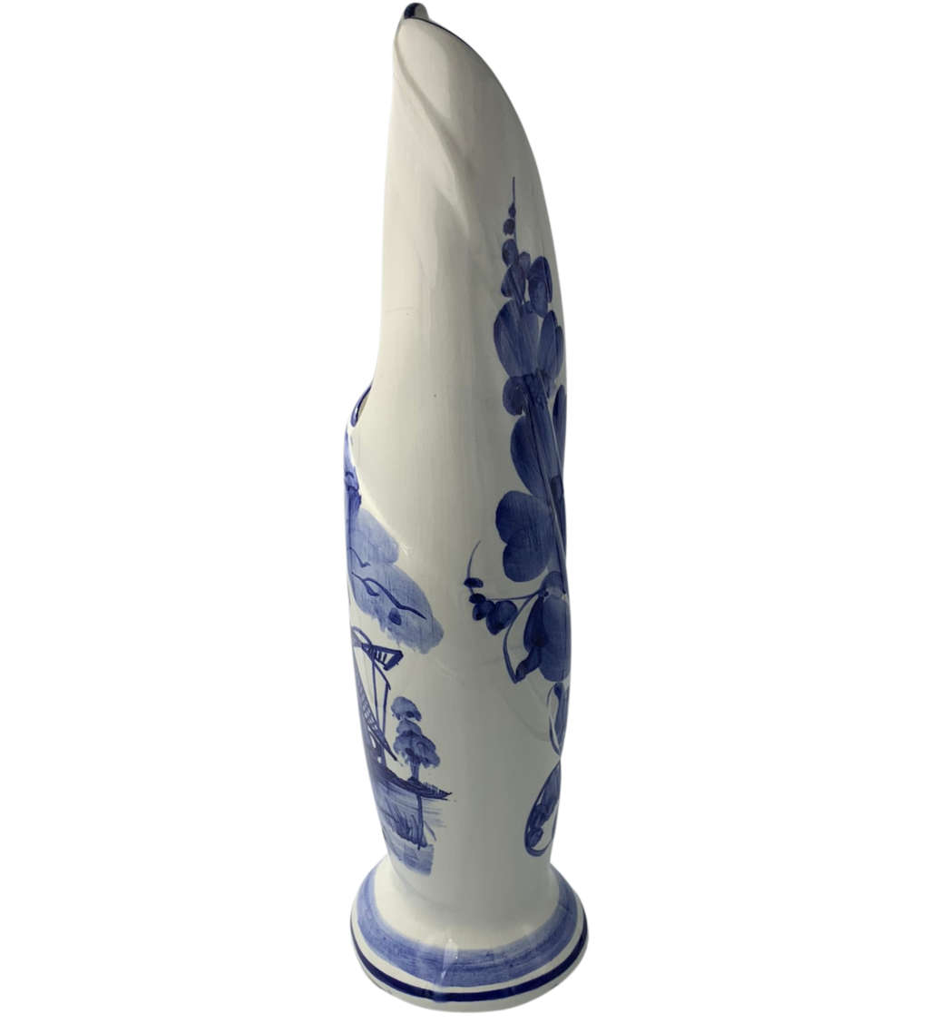 Vintage Elweco Ceramic Swirl Vase, Blue Delft, Hand-painted