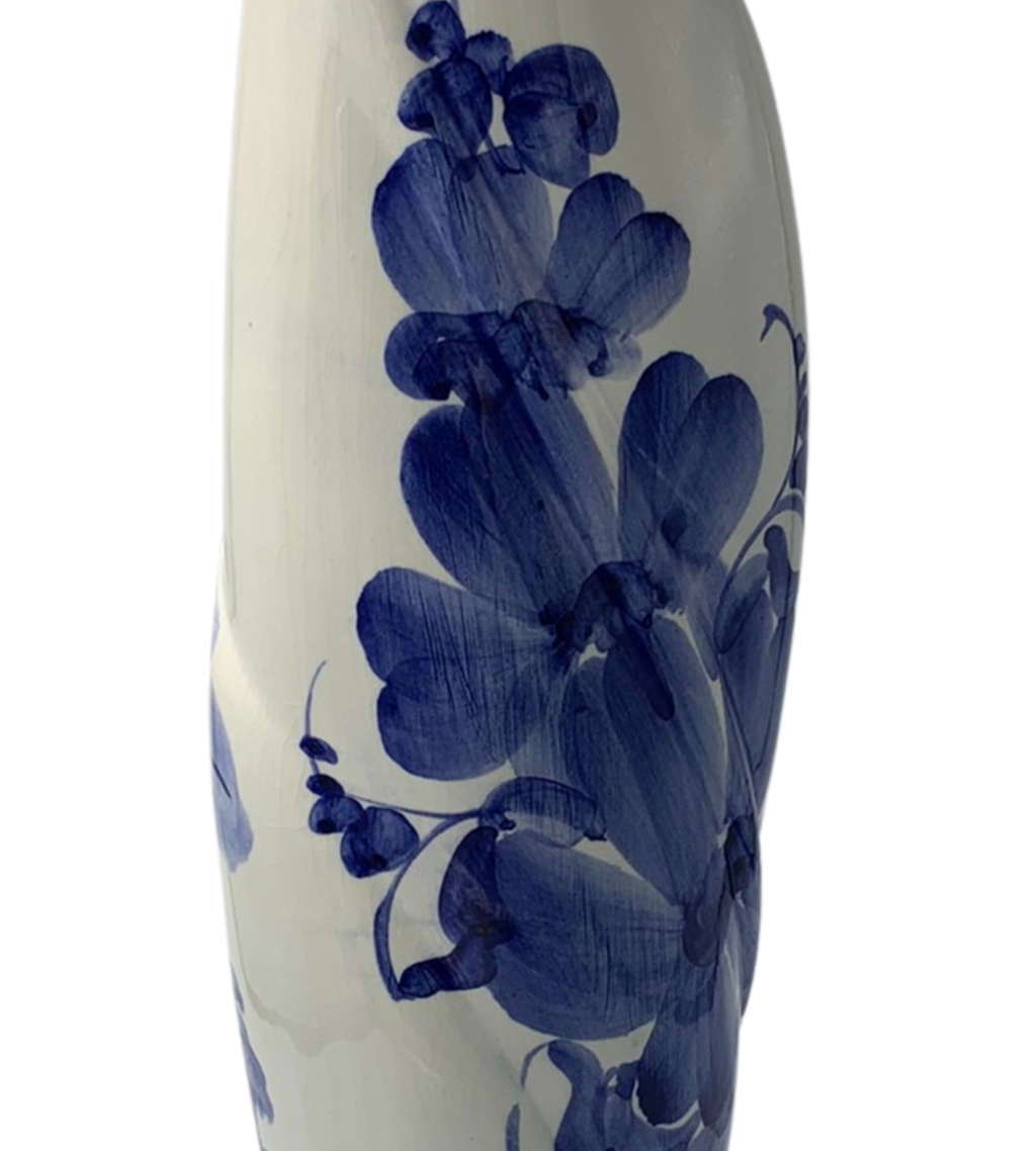 Vintage Elweco Ceramic Swirl Vase, Blue Delft, Hand-painted