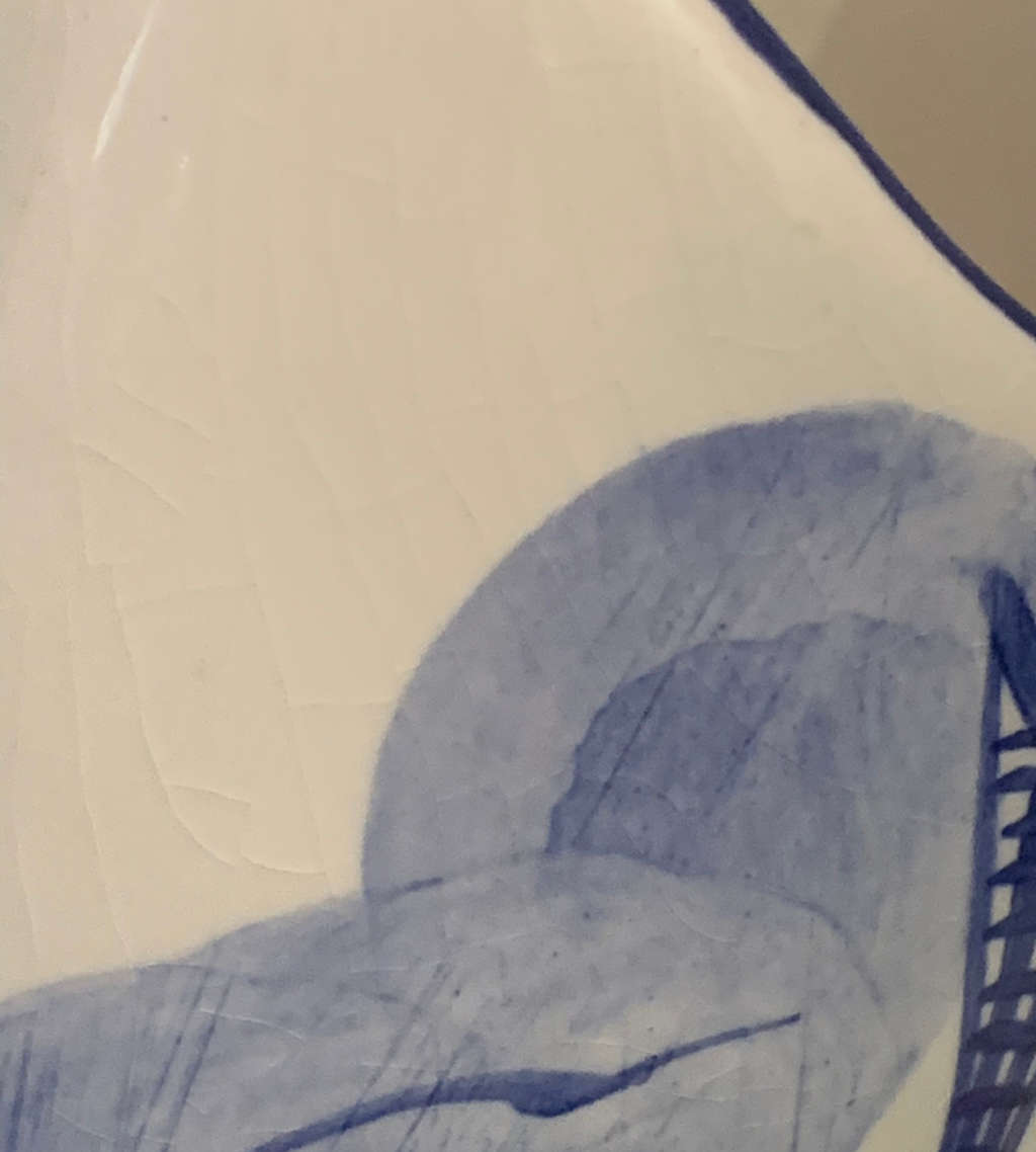 Vintage Elweco Ceramic Swirl Vase, Blue Delft, Hand-painted