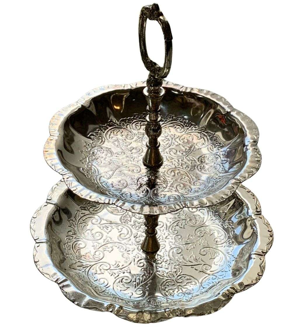 Vintage 2-Tier Patisserie Serving Tray - Elegant Silverplated Design from England