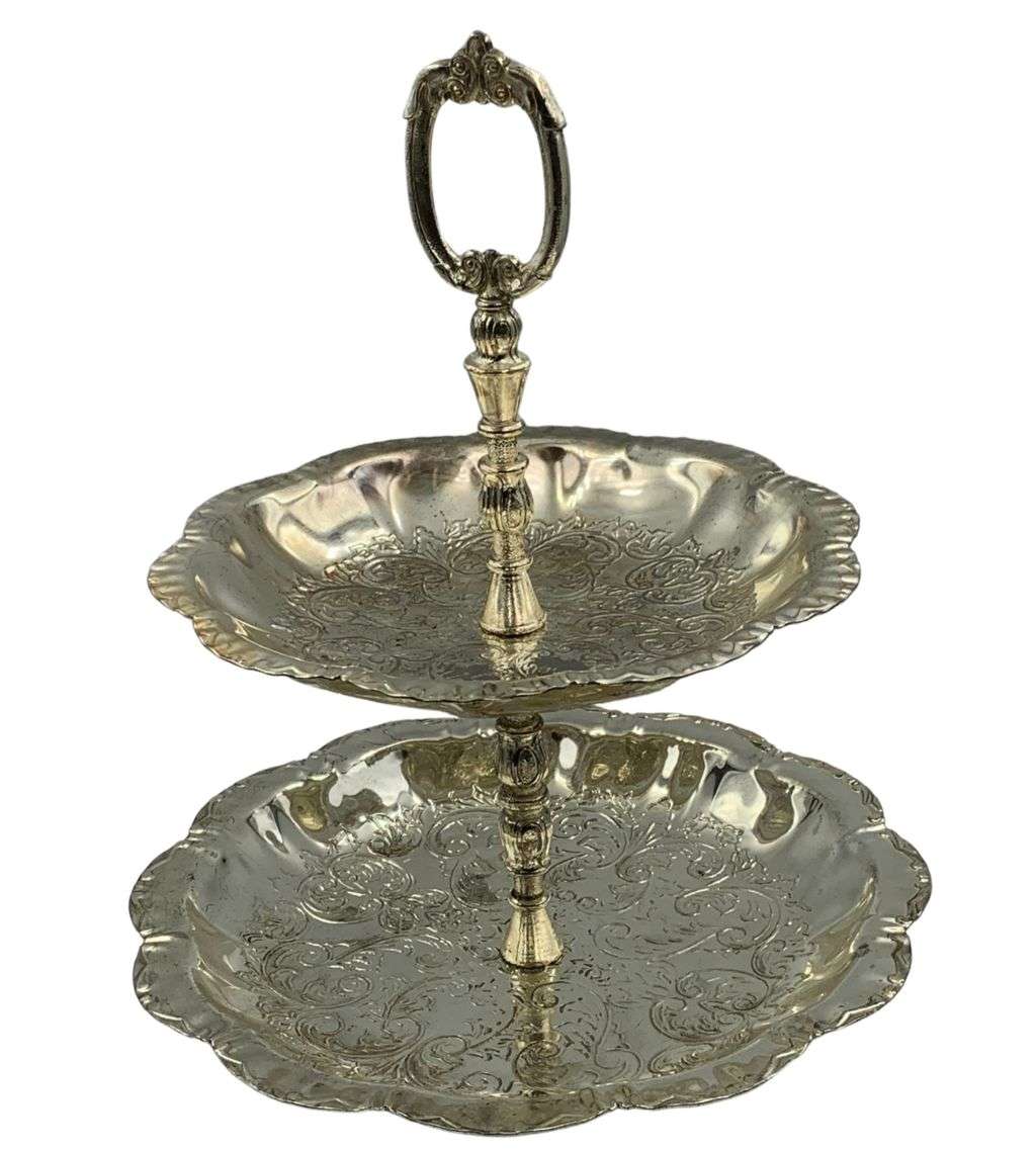 Vintage 2-Tier Patisserie Serving Tray - Elegant Silverplated Design from England