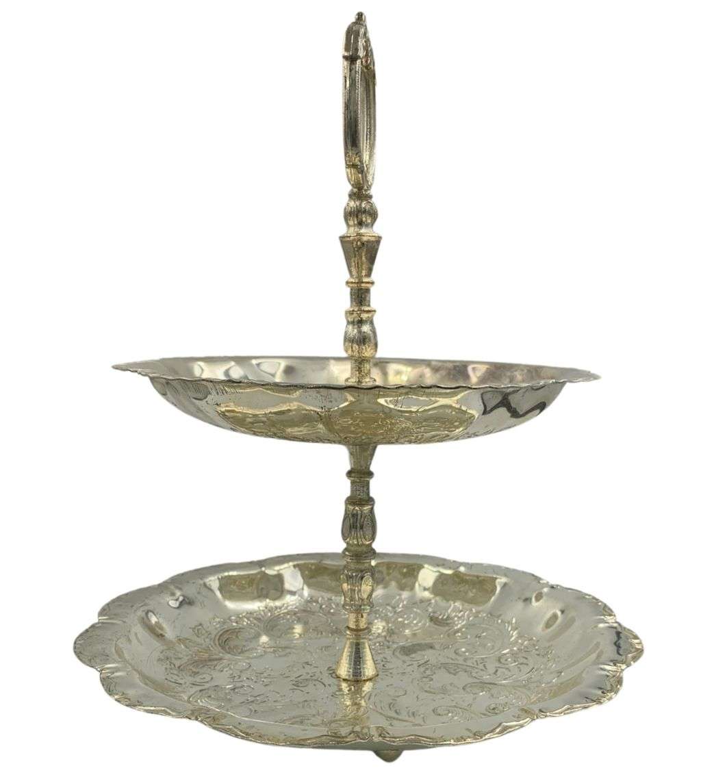 Vintage 2-Tier Patisserie Serving Tray - Elegant Silverplated Design from England