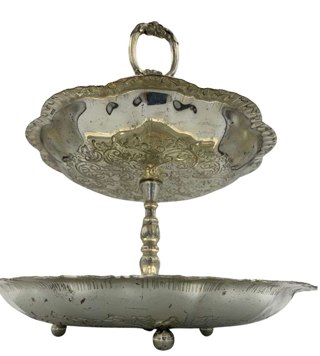 Vintage 2-Tier Patisserie Serving Tray - Elegant Silverplated Design from England