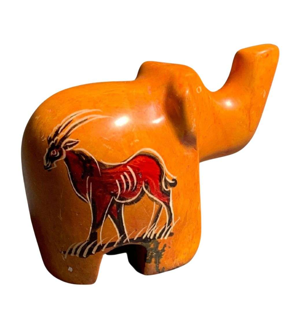 South African Handcrafted Soapstone Elephant - Orange with Hand-Painted Artwork