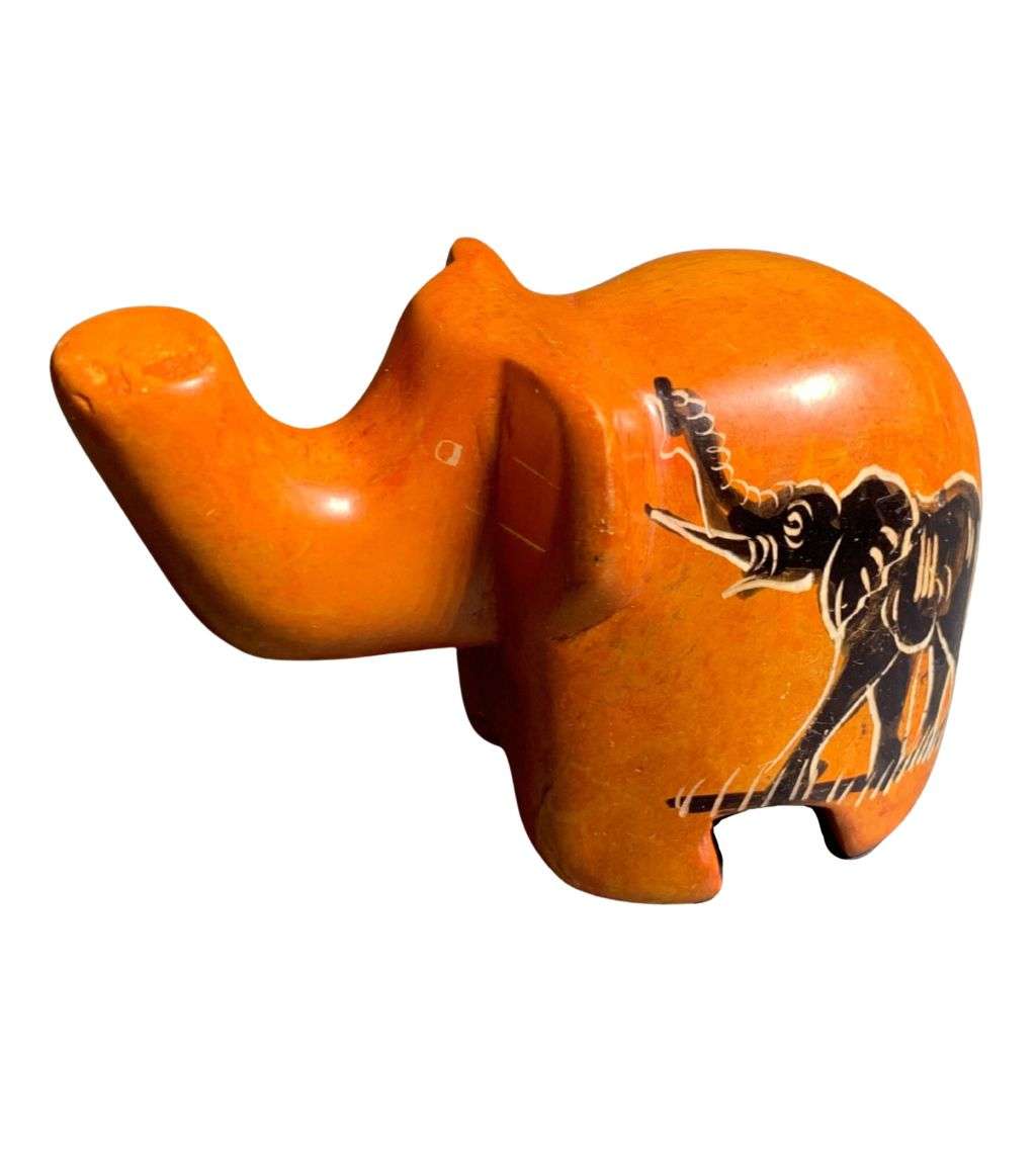 South African Handcrafted Soapstone Elephant - Orange with Hand-Painted Artwork