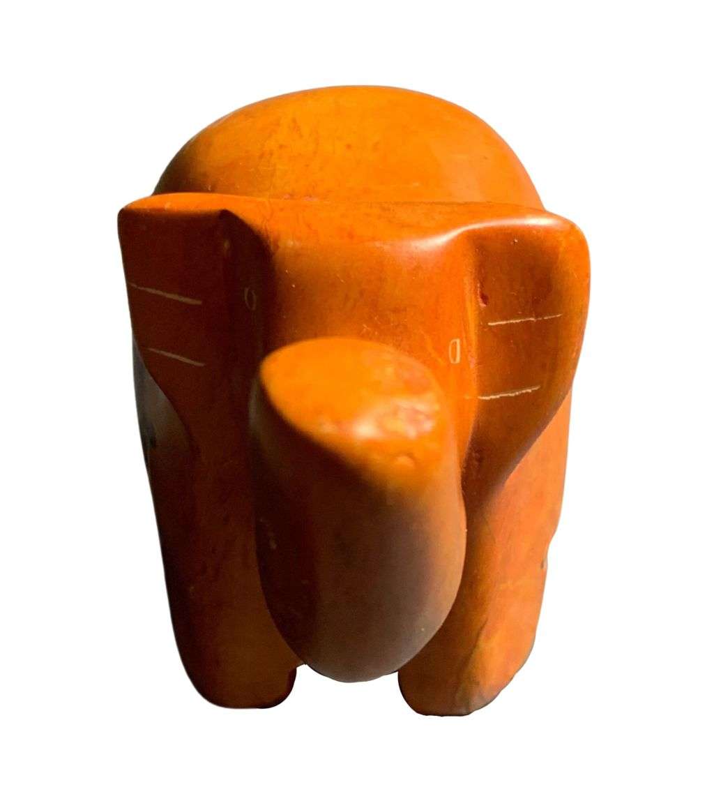 South African Handcrafted Soapstone Elephant - Orange with Hand-Painted Artwork