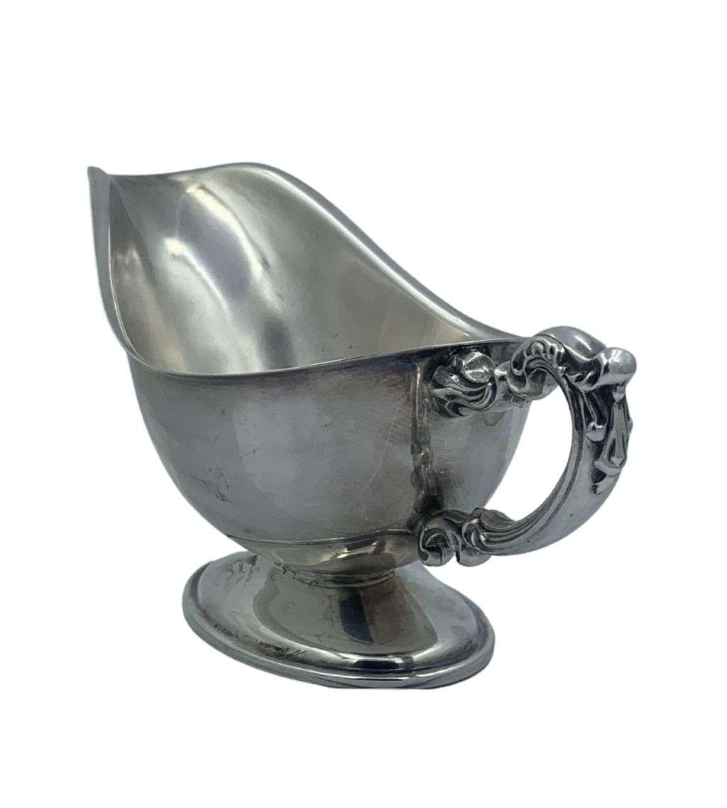 Vintage Silver Plate Gravy Boat with Oval Footed Base