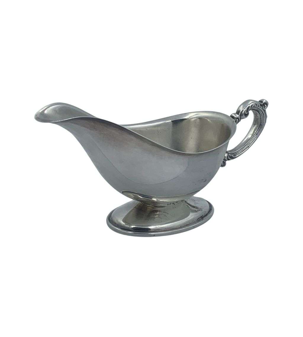 Vintage Silver Plate Gravy Boat with Oval Footed Base
