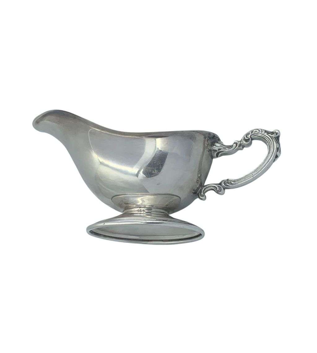 Vintage Silver Plate Gravy Boat with Oval Footed Base