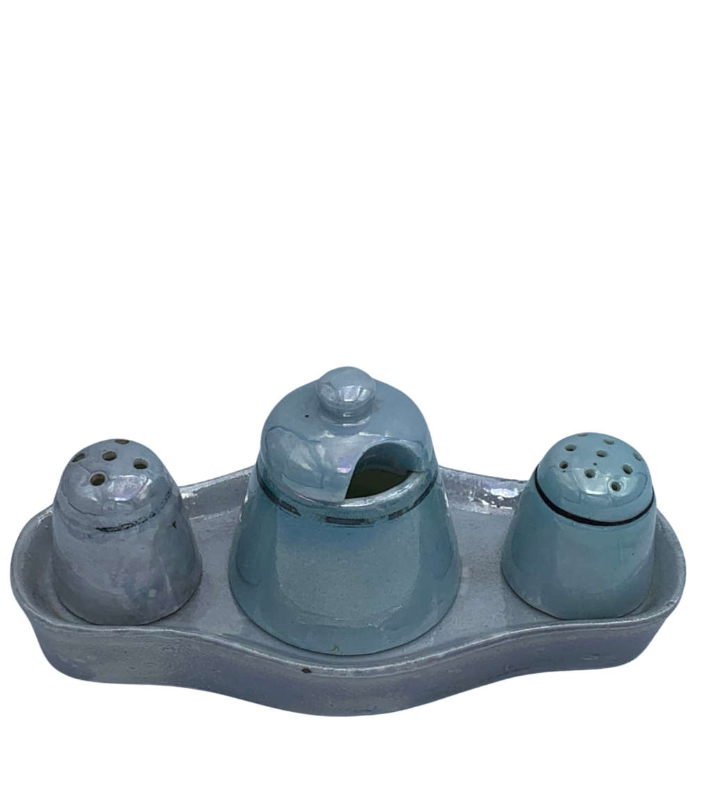 Reduced ! Antique Japanese Lusterware Condiment Set, Foreign Made in Japan