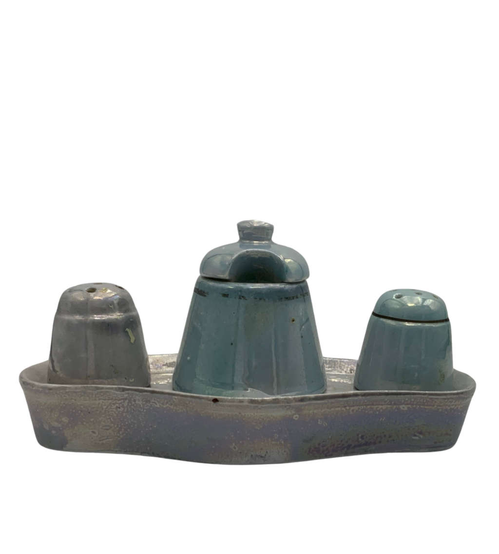 Reduced ! Antique Japanese Lusterware Condiment Set, Foreign Made in Japan