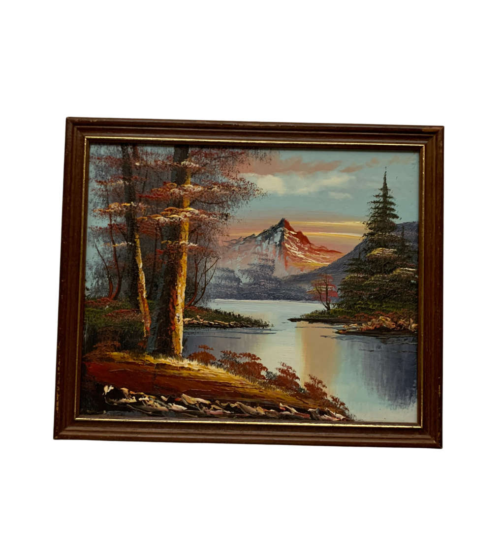 2 Piece Small Oil Paintings - Vintage Nautical and Autumn Landscapes Duo