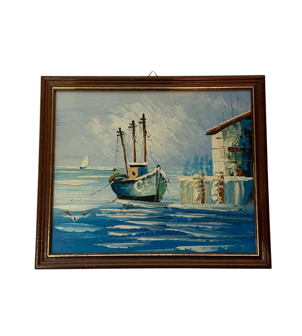 2 Piece Small Oil Paintings - Vintage Nautical and Autumn Landscapes Duo