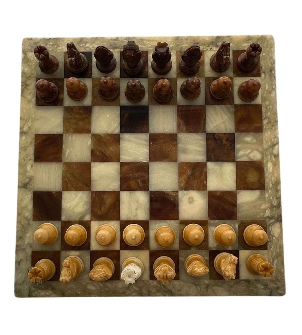 Rare Vintage Alabaster Chessboard Set - Handcrafted in Italy, 1960s-70s